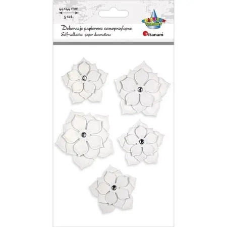 Kwiaty papierowe samoprzylepne 3D białe 5szt - Titanum
