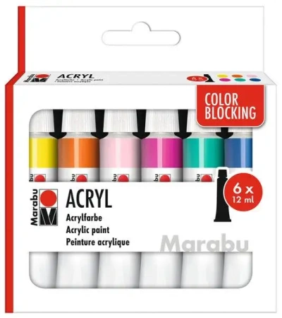 Farby akrylowe Color Blocking 12ml 6 kolorów - Marabu