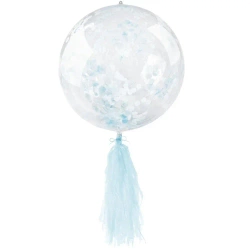 Balon PVC z konfetti i frędzlami niebieski - Arpex