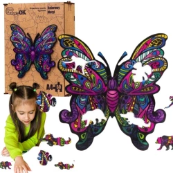 Puzzle drewniane eko 50 Kolorowy motyl A4 - PuzzleOK