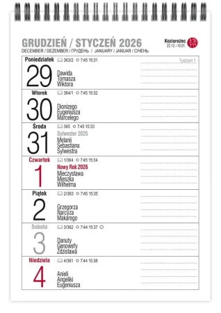 Kalendarz 2026 biurkowy tygodniawy pionowy MIX - Pan Kalendarzyk