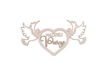 Drewniane serce z gołębiami i napisem - Młodej parze - 5 sztuk - Cresco