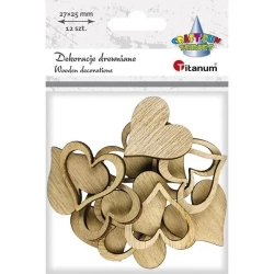 Drewniane serca pełne i obrysy 27x25mm 12szt - Titanum