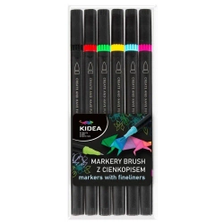 Markery Brush z cienkopisem 6 kolorów KIDEA - DERFORM