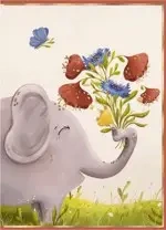 Karnet B8 mini Słoń z bukietem - Henry