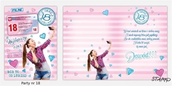 Karnet Party naklejany B6+koperta Urodziny 18 wz18 - Stamp