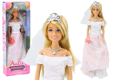 Lalka w sukni ślubnej + kwiaty - Leantoys