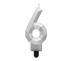 Świeczka cyferka 6 - Diament metalik srebrny 7,6cm - Godan