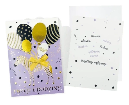 Karnet B6 Urodziny zebra, balony - Kukartka