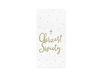 Kieszonka na sztućce biała Chrzest 10x20cm 6szt - PartyDeco