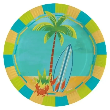 Talerze owalne papierowe Surfing 23cm 8szt - Amscan