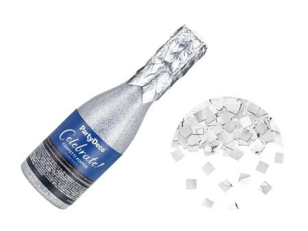 Tuba z konfetti Szampan srebrny 20.5cm - PartyDeco
