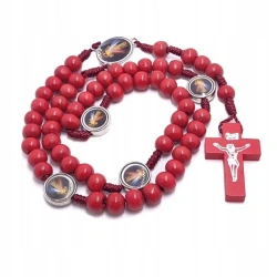 Różaniec drewniany czerwony - Jezu ufam Tobie - Art Sacrum