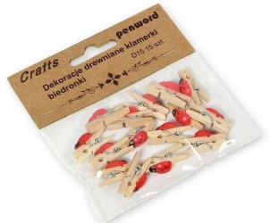 Dekoracje drewniane klamerki biedronki 15szt - Penword