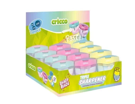 Temperówka potrójna z pojemnikiem pastel (12szt) - Cricco