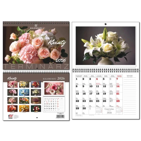 Kalendarz 2026 A3 terminarz 13p Kwiaty - EV-Corp