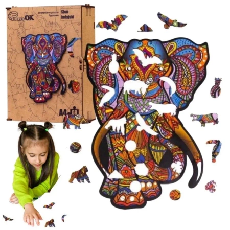 Puzzle drewniane eko 68 Słoń indyjski A4 - PuzzleOK