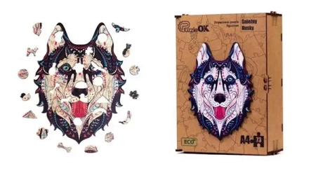 Puzzle drewniane eko 73 Śnieżny husky A4 - PuzzleOK
