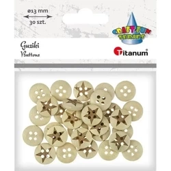 Guziki drewniane gwiazdy 13mm 30szt - Titanum