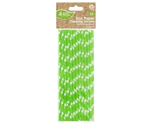 Słomki pap. pistacjowe w białe groszki 6x197mm 24s - Godan