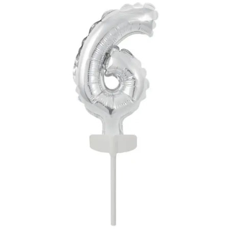 Balon foliowy mini cyfra 6 srebrna 7x12cm - Amscan