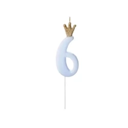 Świeczka urodzinowa 6 jasny niebieski 9,5cm - PartyDeco