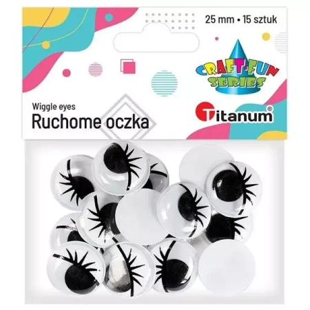 Oczy bez kleju z rzęsami 25mm mix 15szt - Titanum