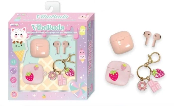 Słuchawki bezprzewodowe z breloczkiem truskawka + etui - Hot Focus