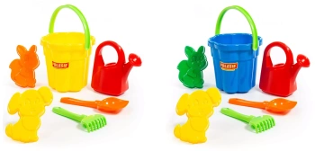 Zestaw do piaskownicy: wiaderko-kwiatek duże, łopatka, grabki, foremki, konewka duża