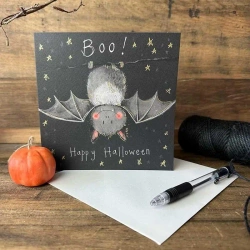 Karnet Halloween kwadrat Nietoperz Boo! - Alex Clark