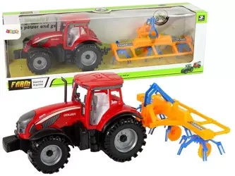 Ciągnik ze zgrabiarką na napęd frakcyjny czerwony - Leantoys