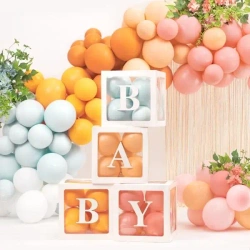 Pudełka na balony BABY białe 30x30cm 4szt - PartyDeco