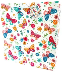 Torebka ozdobna matowa 35x37x12cm Motyle i Kwiaty - Fresh