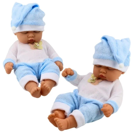 Lalka śpiący bobas w niebieskiej piżamce - Leantoys