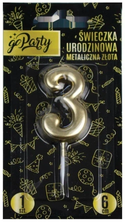 Świeczka urodzinowa 3 Metaliczna złota - GoParty