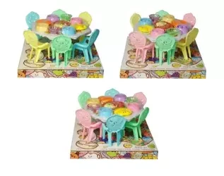 Mebelki dla lalek: stół, 6 krzesłek, akcesoria MIX - SWEDE