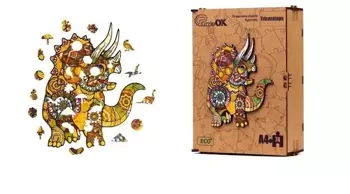 Puzzle drewniane eko 74 Triceratops A4 - PuzzleOK