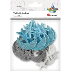 Naklejki piankowe brokat księżyce, gwiazdy 60szt - Titanum