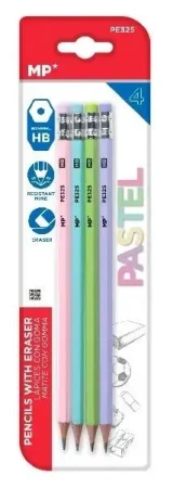 Ołówek z gumką HB 4szt pastel - MP Main Paper