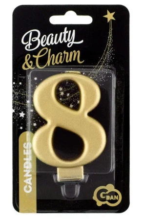 Świeczka cyferka 8 Beauty&Charm metalik złota 8cm - Godan