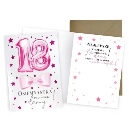 Karnet. Urodziny 18 (osiemnastka, cyfry, różowy) DKP-001 - Passion Cards