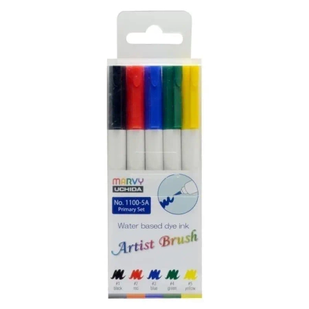 Flamastry Artist Brush Primary 5 kolorów - Marvy