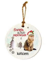 Zawieszka ceramiczna Boże Narodzenie kot szary - Kukartka