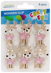 Drewniane Spinacze Renifer Op.6 szt. Boże Narodzenie Craft with Fun 567218