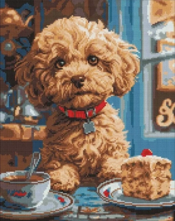 Diamentowa mozaika - Maltipoo w kawiarni 40x50cm - Ideyka