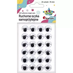 Oczy samoprzylepne z rzęsami 15mm okrągłe 24szt - Titanum