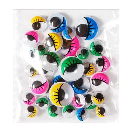 Samoprzylepne ruchome oczka z rzęsami mix 36szt - Dalprint dpCraft