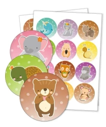 Naklejki do szafki - Zwierzaki z tłem 60mm 24szt. - LearnHow