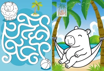 Kolorowanie z naklejkami. Kapibara na wakacjach - praca zbiorowa