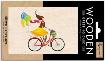 Karnet drewniany C6 + koperta Rower z balonami - Cozywood